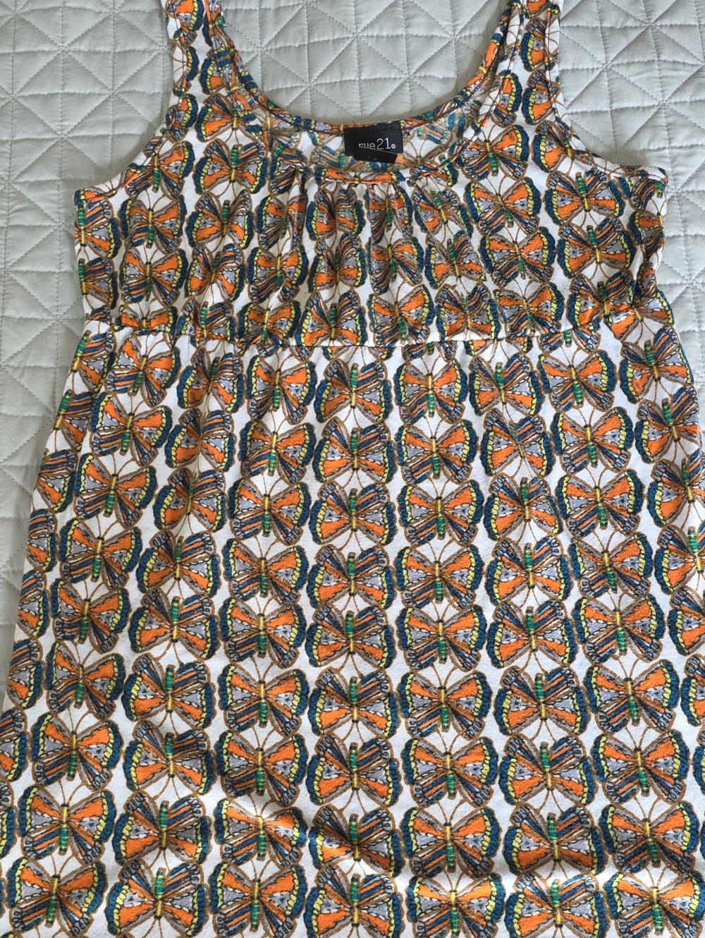 Rue21 White Tank Top with Orange, Blue and Green Butterfly Print
